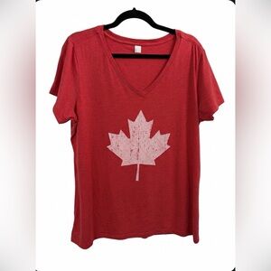 District Perfect Tri Red Distressed Maple Leaf V-Neck T-Shirt